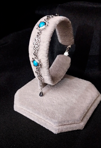 2.15 ct Arizona Round Cut Genuine Blue Turquoise 925 Sterling Silver Bracelet - Bild 6 von 8