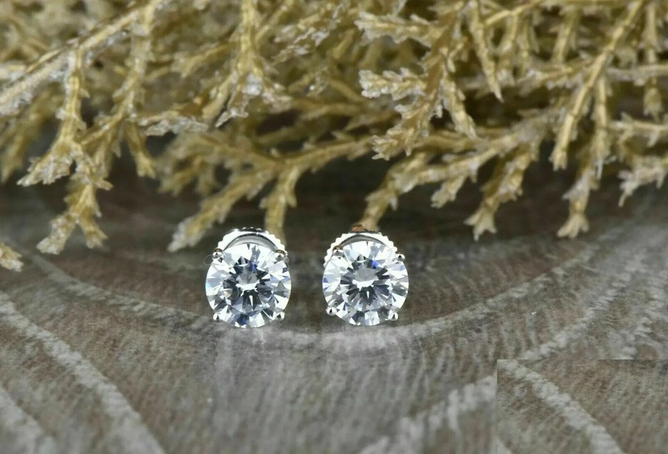 2ct Lab Diamond Screw Back Stud Earrings in 14k White Gold