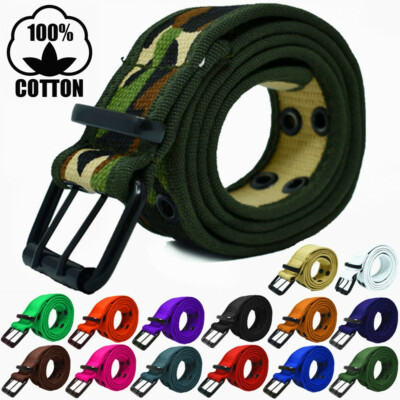 For Men Women Unisex 100% Cotton Canvas Belt Double Grommet