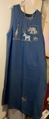 NEW DIRECTIONS Denim Dress Sleeveless Long Jungle animal Slits Sz L