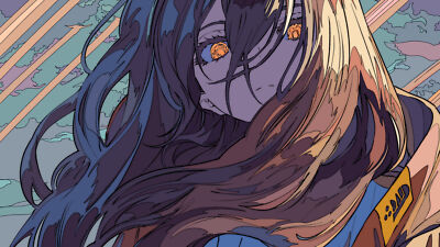 Anime digital art artwork long hair brunette yellow eyes Custom Gaming Mat Desk
