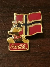 Vintage 1984 Los Angeles Olympics Coca Cola Sam Eagle Norway Flag Lapel Pin
