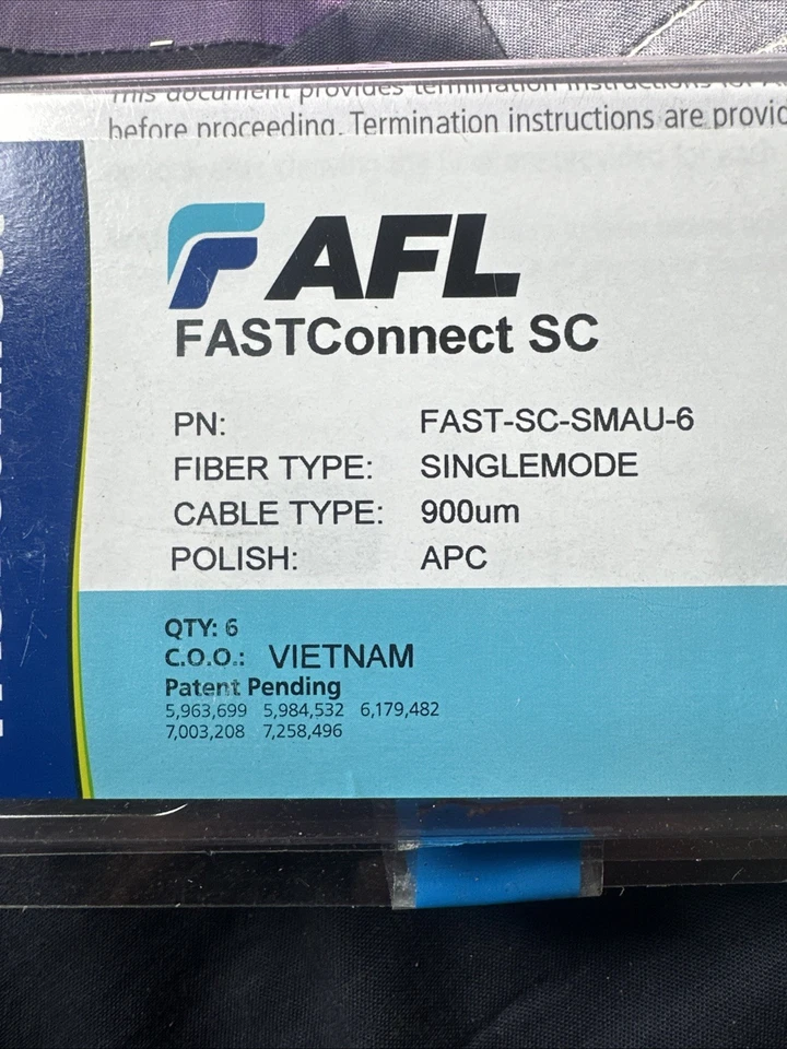 Conectores de fibra óptica monomodo AFL FAST-SC-SMAU FastConnect SC APC Foto 3 de 4