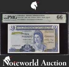 Gibraltar British Administration 10 Pounds 1986 P 22b UNC PMG 66 EPQ