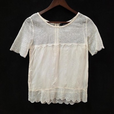 The Kooples Womens Off White 100% Silk Top Size S Quiet Luxury Ethereal Angel