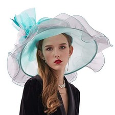 Women Kentucky Derby Hat Organza Hats Two Wear Ways,Hat Flower Can Be Green