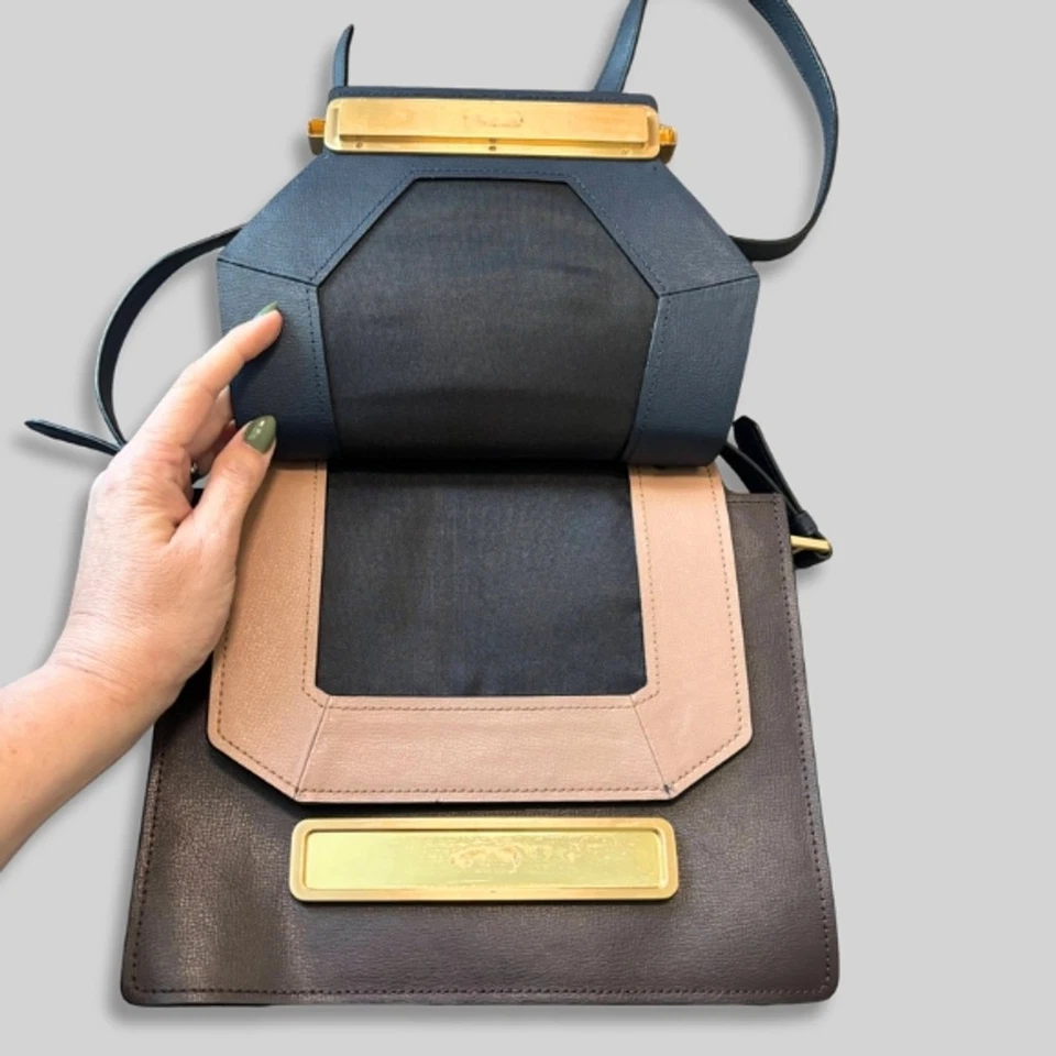 Zac Posen Katie Satchel Bag Crossbody Color-Block Leather Brown/Blue One Size - Image 4 of 4