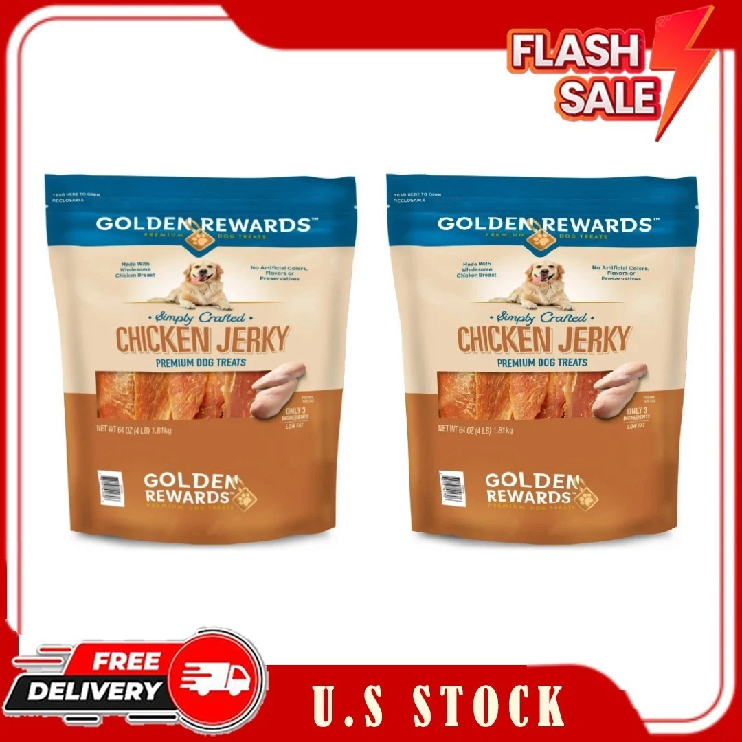 2 Pack Golden Rewards Chicken Flavor Premium Dry Jerky Treats for All Dogs, 64oz