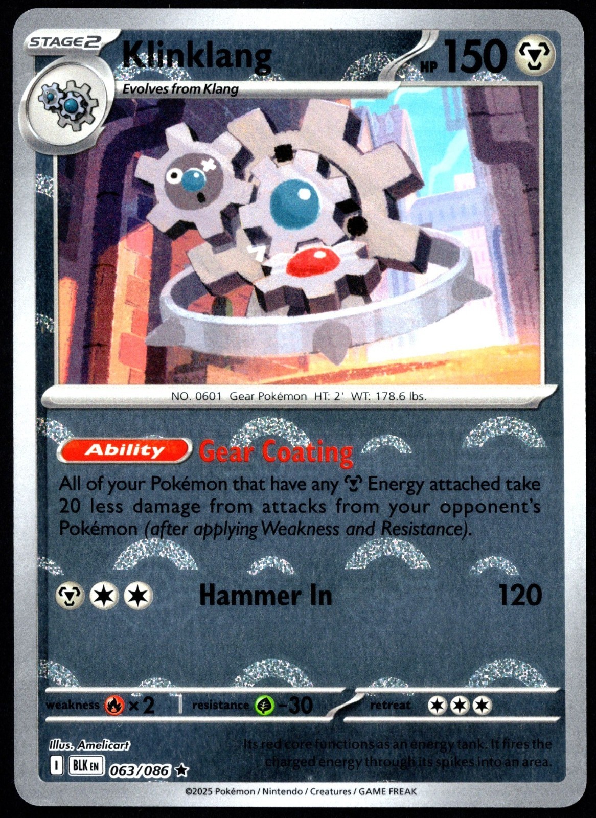 Pokemon TCG Klinklang 063/086 Black Bolt Poke Ball Reverse Holo Rare Card - NM