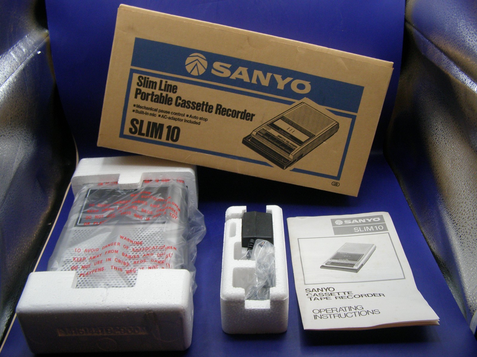 Vintage Sanyo Slim 10 Portable Cassette Recorder New old stock with box