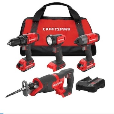 Craftsman V20 Cordless 4 Tool Combo Kit Drill Impact Saw Task Light Bag NIB