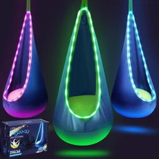 Light up Kids Pod Swing Seat, Sensory Swing with Multiple LED Light Modes & Infl