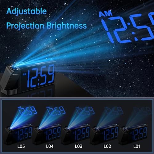 Reloj despertador de proyección para techo de dormitorio, dígitos súper azules; proyección azul - Imagen 4 de 7