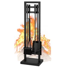 Fireplace Tools Set 5 Pieces, 30 Inch Modern Wrought Iron Outdoor Fireplace A...