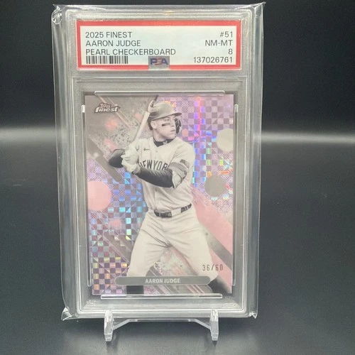 2025 TOPPS FINEST PEARL CHECKERBOARD #51 AARON JUDGE 36/60 PSA 8