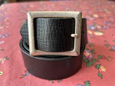 Vintage GAP Black Wide Leather Belt Distressed Silver Buckle Patina Size 32