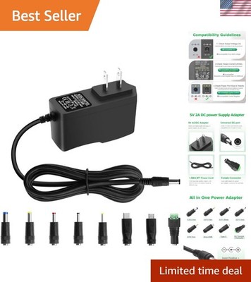 10W AC/DC Power Supply Adapter 5V 2A with Multiple DC Tips - Perfect for Gadgets