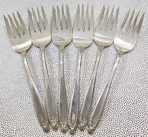6 International Sterling Silver Prelude Pattern Salad Forks 217 Grams Grt Cond.