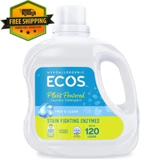 ECOS Plus Liquid Detergent with Enzymes, Free & Clear, 110 oz, 120 Loads