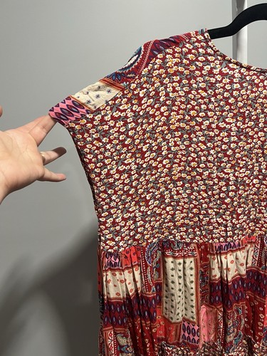 Easel Pretty Days Boho Flowy Cottage Core Patchwork Floral Dress Red Pink Size L - Picture 2 of 5