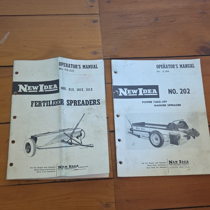 Lot of 2 New Idea operator's manuals fertilizer/manure spreader No. 202 FS-103