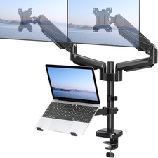 Monitor and Laptop Mount for 2 Max 27" Computer Screens, Laptop Tray Fits 10-17I