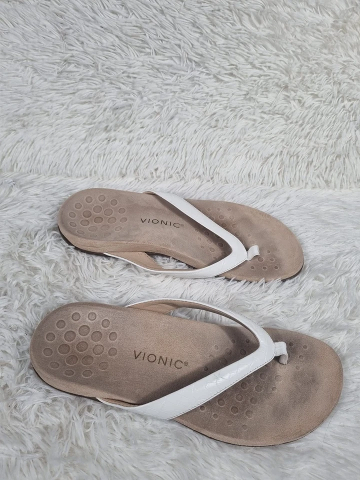 Vionic Dillon Toe Post Flip Flop Sandals Womens 11 White Wide Orthotic Comfort - Image 3 of 4