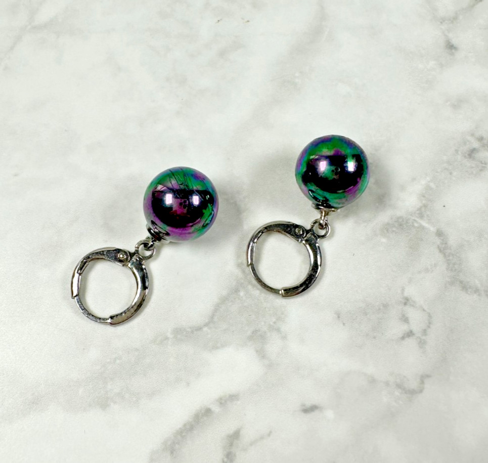 Sterling Silver Rainbow Hemalyke Round Dangle Earrings - 1" View 3