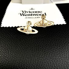 Vivienne Earrings Pierced Orb Gold White IN BOX [EJ378