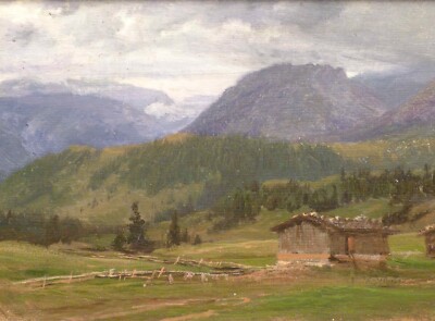 de1/1  EDUARD FRIEDRICH PAPE  Berlin  Ölgemälde ~ 1870  Berglandschaft
