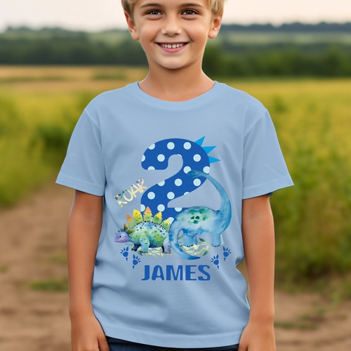 Personalised Dinosaur 2nd Birthday Kids T-Shirt Name Gift Boys Girls Top #TA-195 - Picture 20 of 32