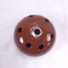 Redware Small Round Flower Frog 7 Holes Vintage Ceramic