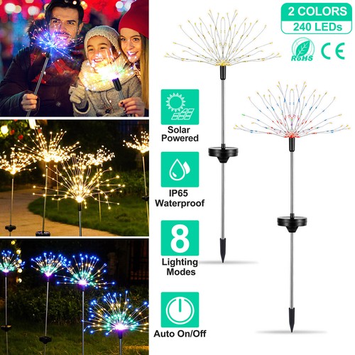 New 2Pcs Solar-Powered Starburst Lights, 240 LEDs, Garden Path Firework Decor - Bild 8 von 10