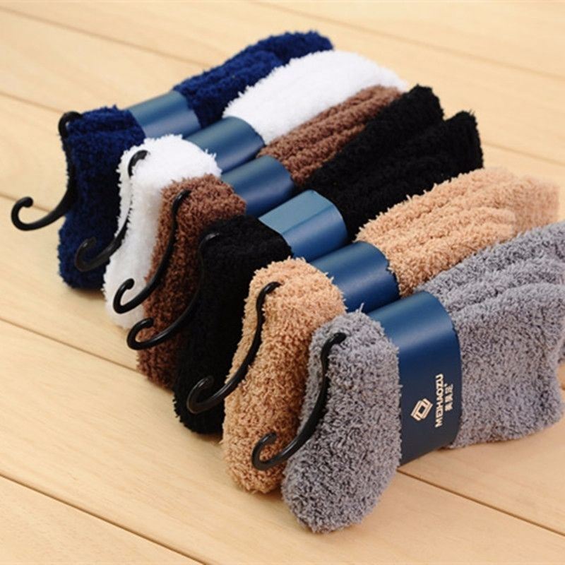 Mens Solid Color Cashmere Socks Fluffy Socks Thermal Cosy Sock Slipper