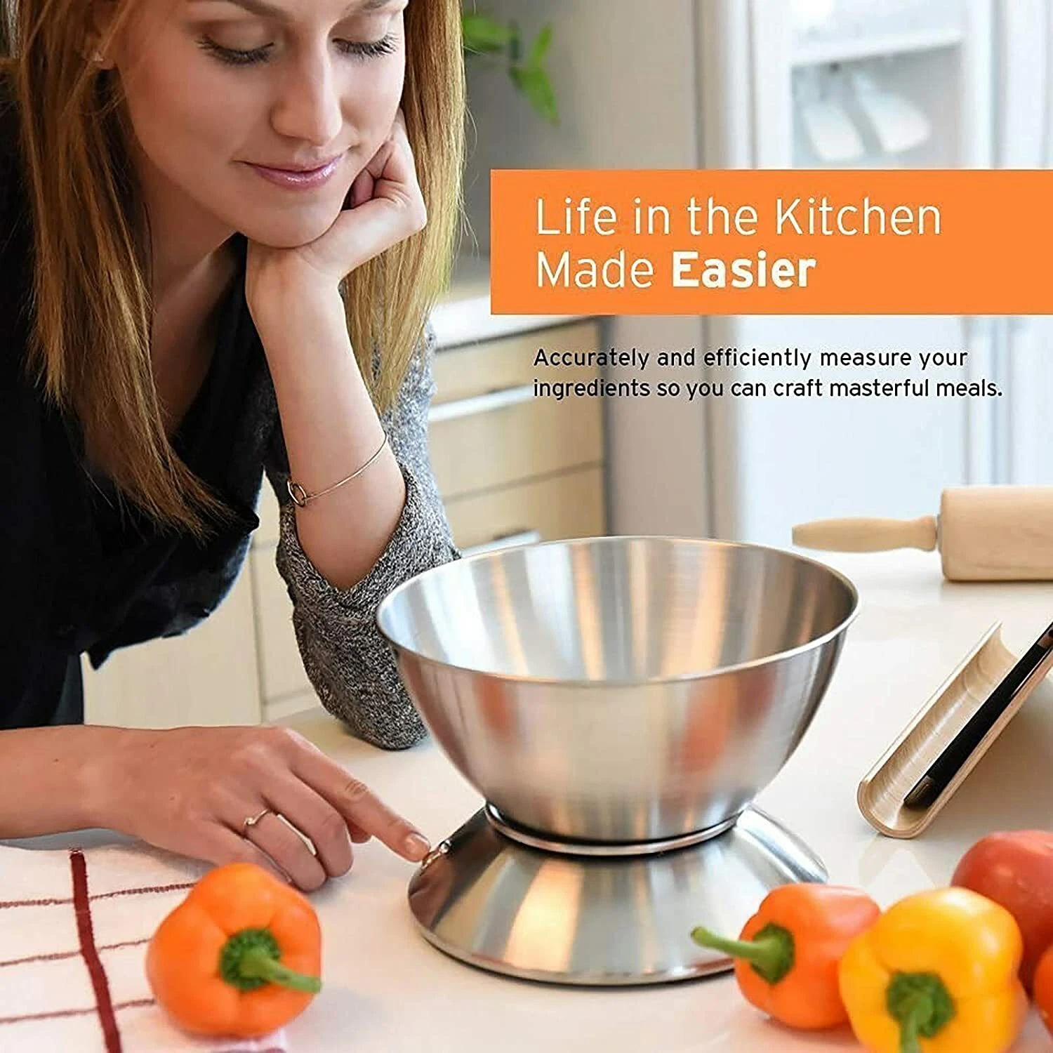 Digital Kitchen Food Scales -Stainless Steel Weighing Cooking Scales with Bowl