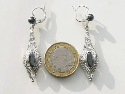 BELLES BOUCLES D'OREILLES ANCIENNES des années 1950 en ARGENT et Métal Argenté - Photo 1/4