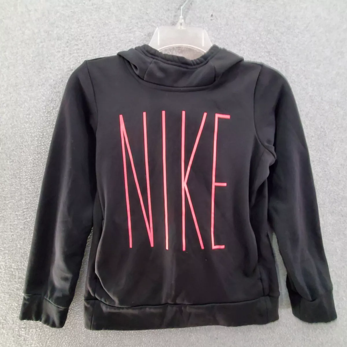 Nike Girls Sweatshirt Large Black Hoodie Logo Graphic Long Sleeve Pullover