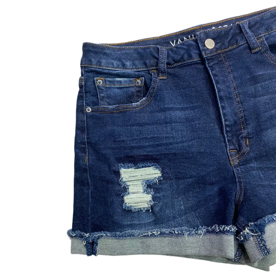 Pantalones cortos de jean Vanilla Star tiro alto para mujer talla 11 desgastados lavado oscuro Foto 4 de 4