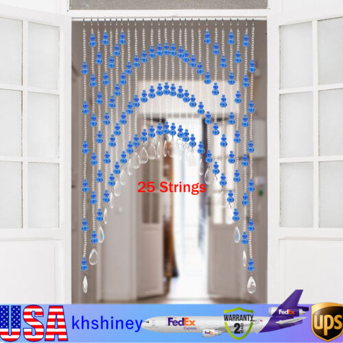 25 Strings Of Luxury Door Curtains Room Partitions Crystal Glass Beads Decor