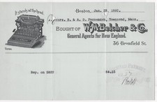 1892 W M BELCHER AGENTS FOR CALIGRAPH TYPEWRITER BOSTON MA BILL HEAD NEW ENGLAND thumbnail