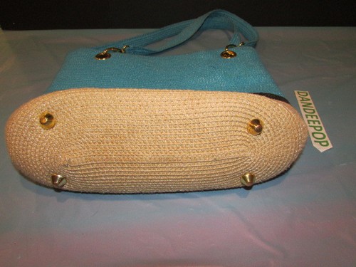 OKPTA hellbraun & blau Papier Stroh Tragetasche Handtasche - Bild 3 von 4