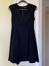 THEORY 385 Pleated Cap Sleeve Solid Black Classic Crepe V-Neck Dress Size 6