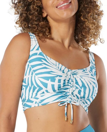 Coco Reef Women's 34D Underwire Elevate Palm-Print Shirred Bikini Swim Top