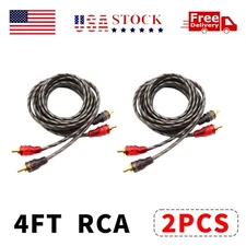 2 PCS RCA Cables 2 Channel Twisted 4Ft Car Audio Shielded Interconnect Amp Wire
