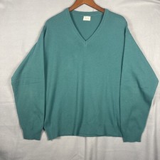 Benetton Sweater Men  s XL Teal Lambs Wool V Neck Pullover Classic Made In Italy