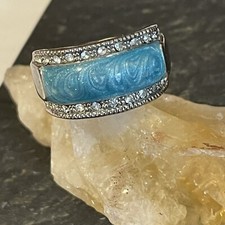 Ring Size N 1/2 Turquoise And Silver Colours With Crystals South West Style Gift