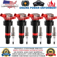4x Ignition Coils + 4x Spark Plugs For 12-19 Hyundai Accent Kia Soul Rio UF652