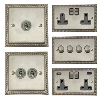 G&H Roped Matt Chrom Satin Nickel MSN3 Lichtschalter, Steckdosen USB, Kippschalter