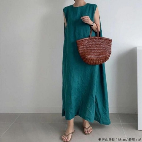 Women's Cotton Linen Tunic Shirt Sleeveless Sundress Summer Casual Tank Dress - Picture 18 of 26