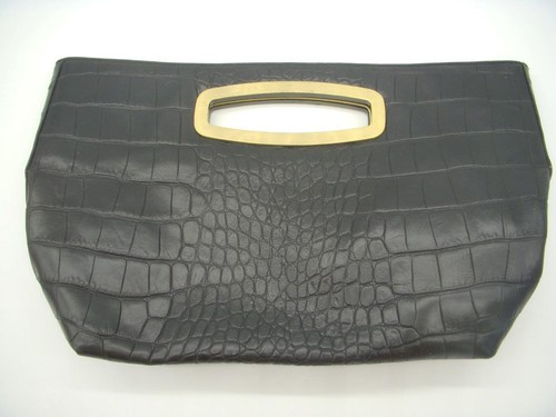 DONALD J PLINER black croc embossed leather CLUTCH - 第 1/3 張圖片